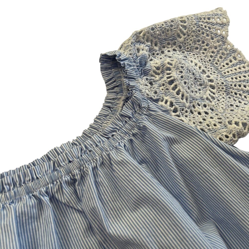 Liberty Love Womens Blue & White Stripe Embroidered Ruffle Sleeve Blouse 176 - Picture 5 of 6
